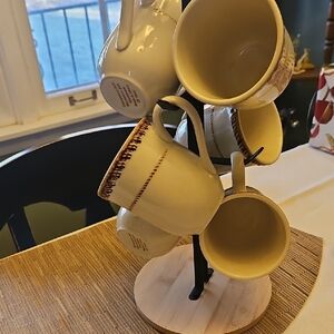 Set of 6 Stoneware Tahiti Mugs on Stand: RARE FIND